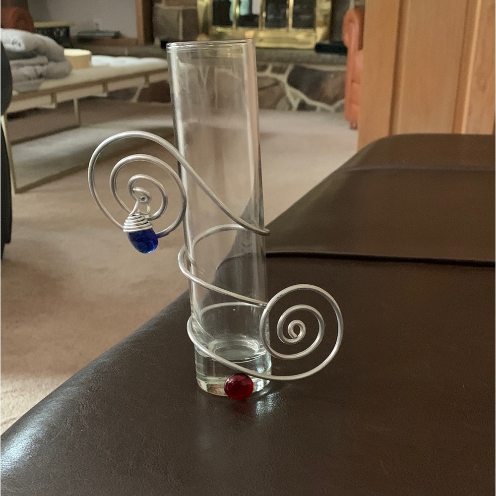 Dart Rees Original Elegant Glass Vase with Silver Accents